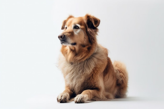 Faithful and Loyal Dog Sitting on White Studio Background