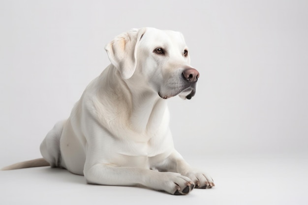 Faithful and Loyal Dog Sitting on White Studio Background