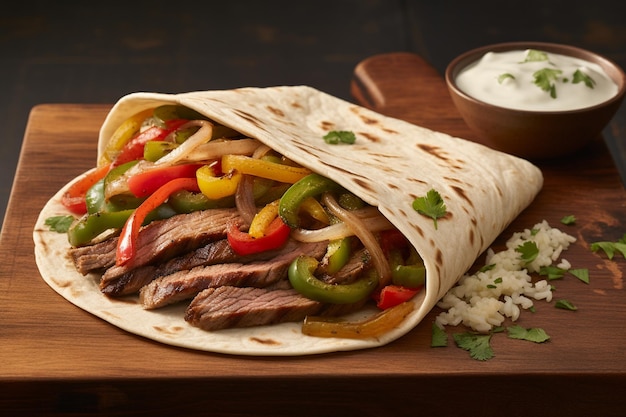 Fajitas beef meat traditional mexican food dish in a pan