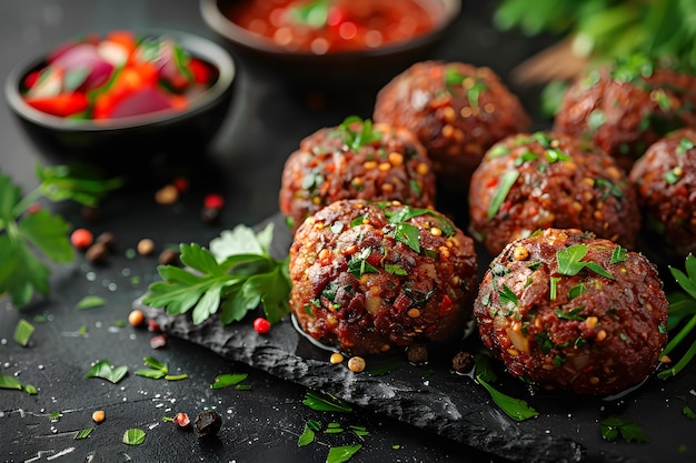 Falafel on a black background top view Lebanese Cuisine Concept Lebanese Cuisine Falafel Top View Black Background Food Photography