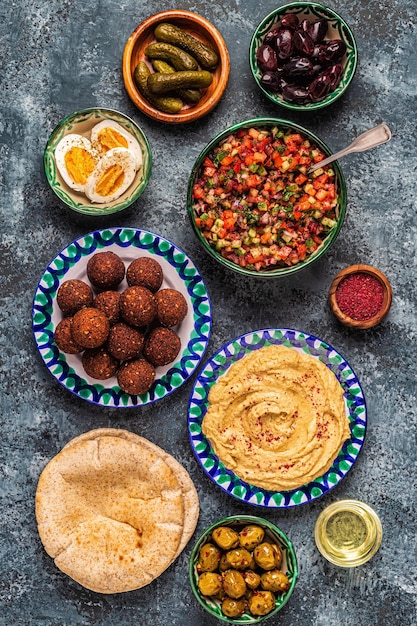 Falafel and hummus traditional dish of Israeli and Middle Eastern cuisine