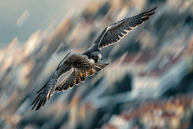 Photo falcon striking drone midair action frozen canon eos1d x mark iii with 400mm f28 lens highspeed sync flash cityscape blur below ar 32 job id 032091633d9c495b9d65de1beacdd7f0