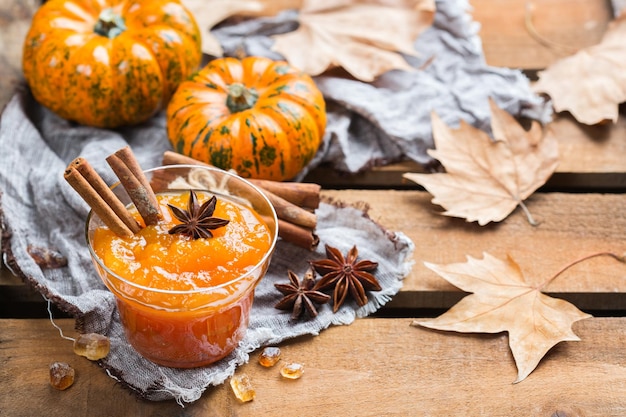 Fall autumn pumpkin jam confiture with spices