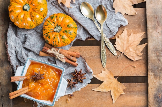 Fall autumn pumpkin jam confiture with spices