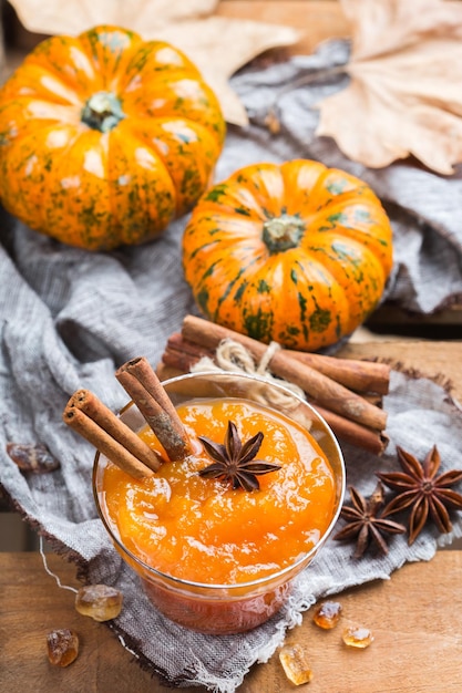 Fall autumn pumpkin jam confiture with spices