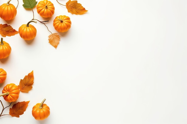 Fall Background Featuring Orange Pumpkins And Leaves On Light Surface Capturing The Essence Of The