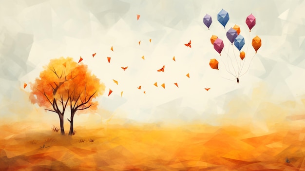 Fall Decoration Autumn Leaves and Kite With Text Happy