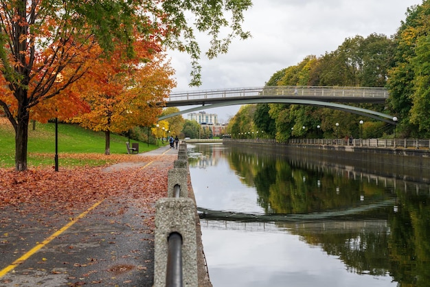 Fall foliage in Ottawa Ontario Canada Rideau Canal Eastern Pathway autumn red leaves scenery