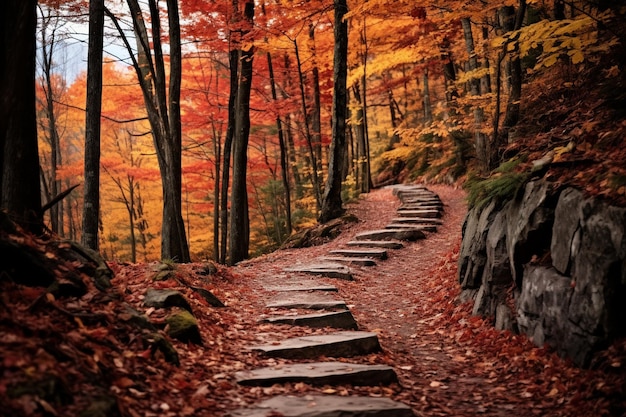 Photo fall foliage path in the woods