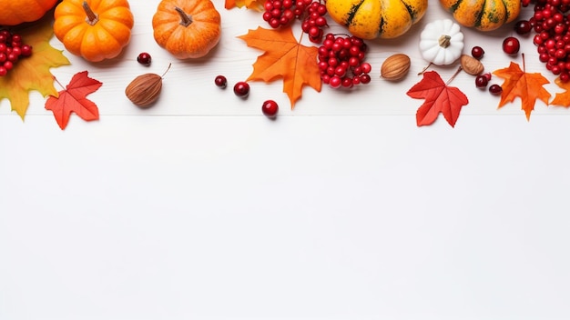 Fall harvest cornucopia on table blurred Autumn season with fruit and vegetable Thanksgiving day