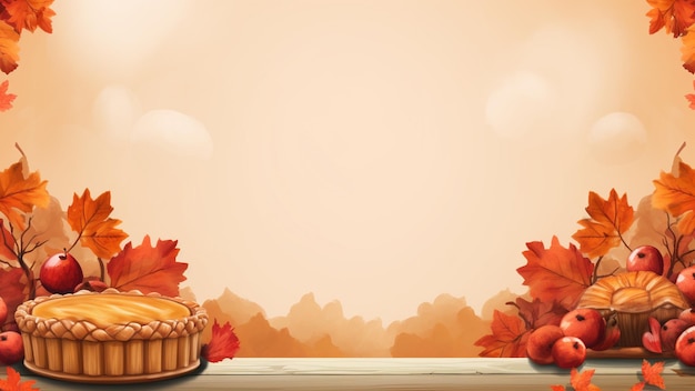 Fall harvest cornucopia on table blurred Autumn season with fruit and vegetable Thanksgiving day