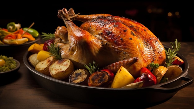 Fall harvest cornucopia on table blurred Autumn season with fruit and vegetable Thanksgiving day