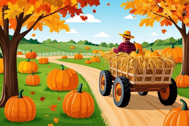 Photo fall hayride through a pumpkin patch