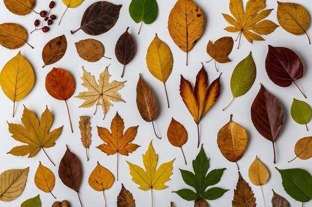 Photo fall leaves herbarium organized on a white surface