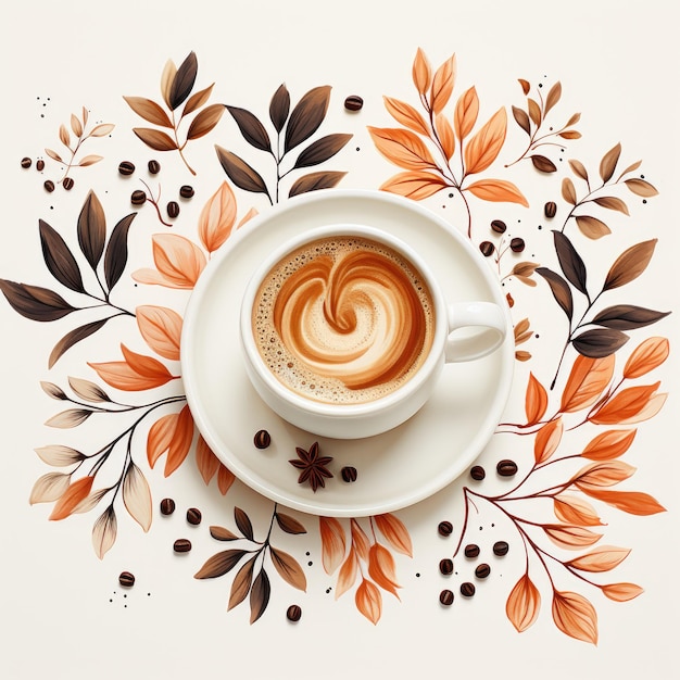 fall pumpkin spice coffee leaves trees pattern