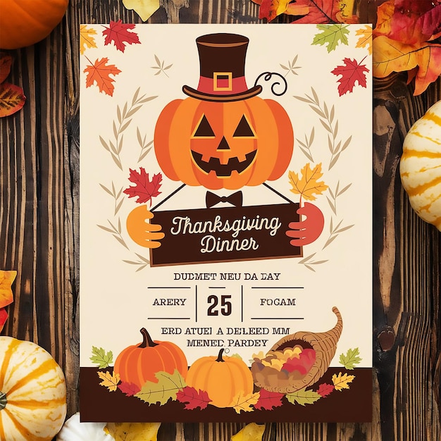 Photo fall pumpkins thanksgiving dinner invitation template