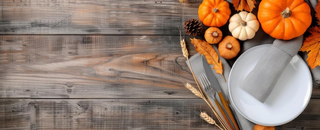 Photo fall table setting with pumpkins and wheat