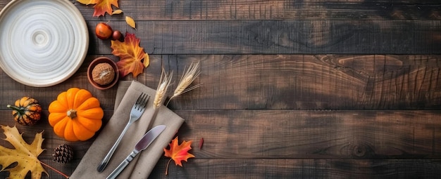 Photo fall table setting with pumpkins and wheat