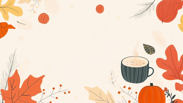 Photo a fall themed background with a cup of coffee and pumpkins in a white background