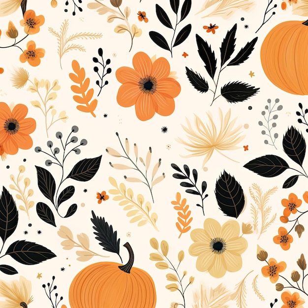 fall vector pattern oversized elements pumpkins leaves florals fall colors