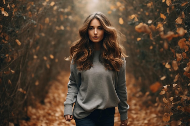 Fall Whimsy Cute Girls in Cozy Sweaters Amidst Fallen Leaves