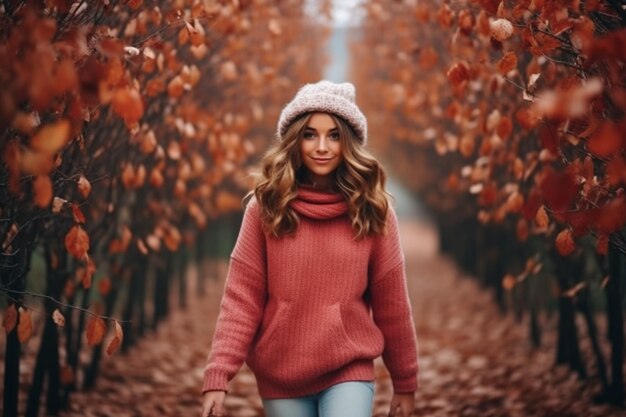 Fall Whimsy Cute Girls in Cozy Sweaters Amidst Fallen Leaves