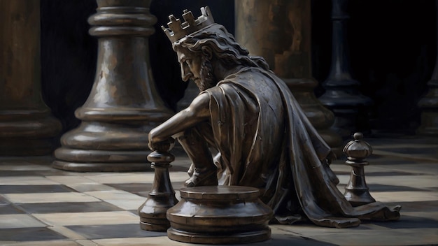 Fallen king chess piece in dramatic light