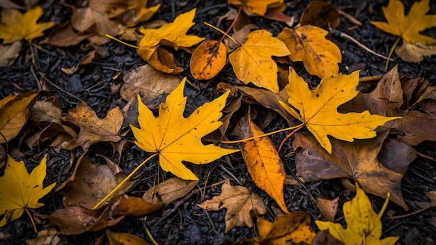 Fallen leaves creating a colorful autumn blanket on the ground generated by AI