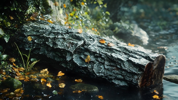 Fallen Log in a Forest Stream