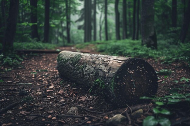 Fallen Log in a Misty Forest