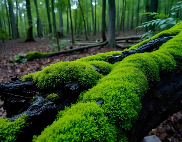 Photo a fallen tree trunk with moss growing on it