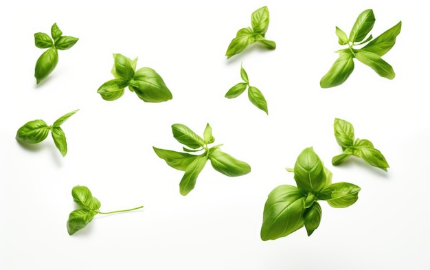 Photo falling basil leaves natures elegance on a white or clear surface png transparent background