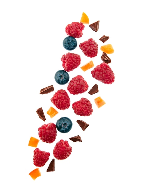 Falling berries with chocolate chips