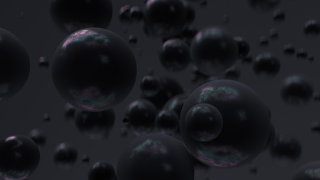 Falling black glossy spheres Abstract background with 3d geometric shapes