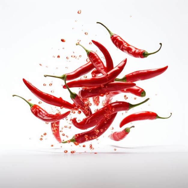 Falling chili on isolated background