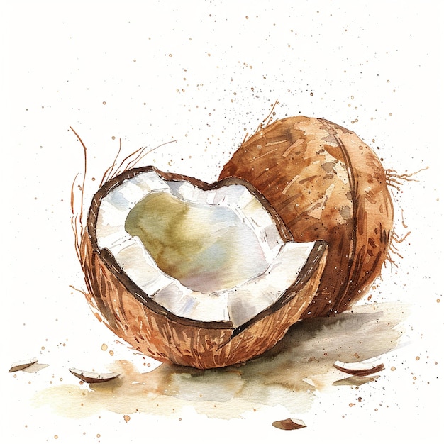 Photo a falling coconut watercolor illustration showcasing natures beauty