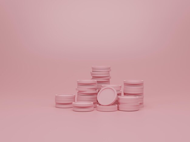 Falling coin stack on pink pastel background Concept of business investment working capital and money saving 3d rendering 3d illustration