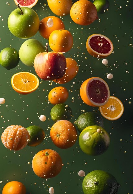 Photo falling fruit composition background apples oranges and other fruits