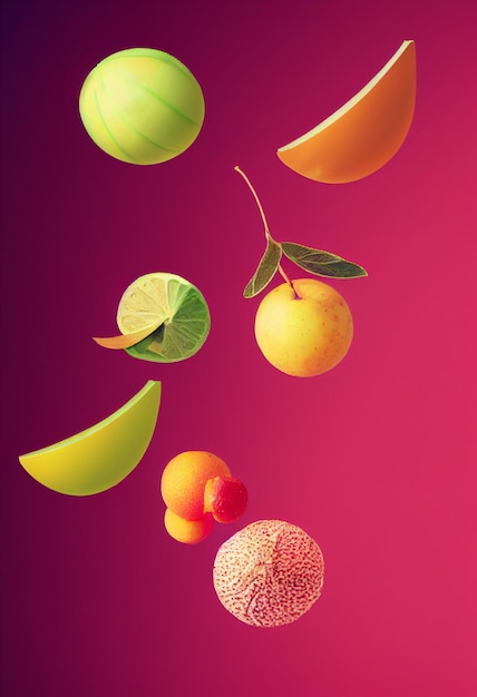 Falling fruit composition background apples oranges and other fruits