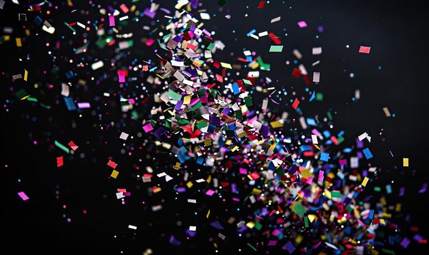 falling glittering gold or colorful confetti texture overlay isolated on black background for festiv