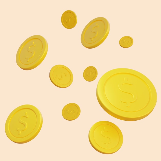 Falling gold coins on a pastel isolated background 3d rendering