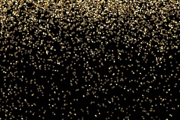 Falling golden glitter confetti background. Luxury New Year party celebration. Gold dust overlay texture or backdrop