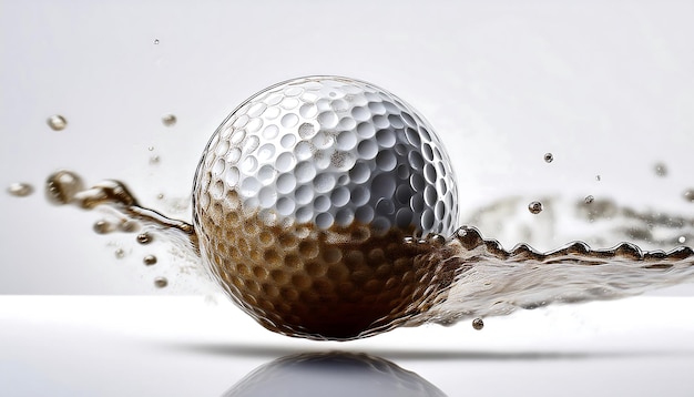 Photo falling golf ball isolated on white background selective focus