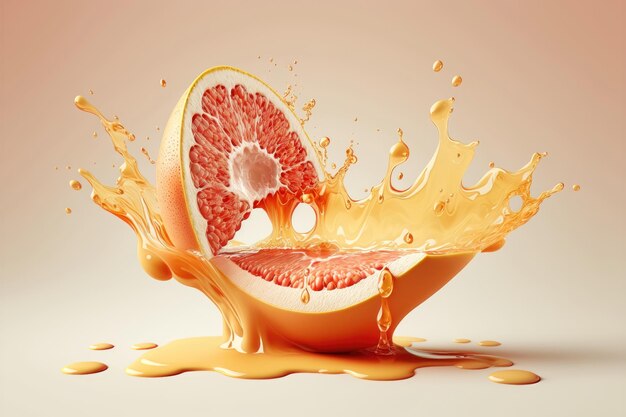 Falling Grapefruit slice and drip up drops of juice isolated AI generated