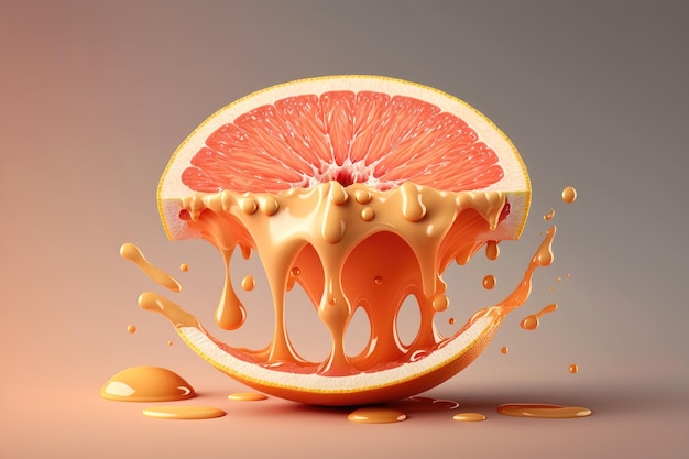 Falling Grapefruit slice and drip up drops of juice isolated AI generated