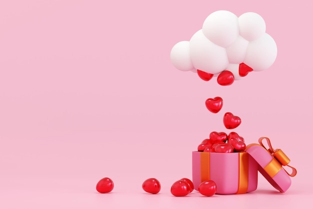 falling heart from the cloud sky to gifts box mock up for valentine or anniversary season 3D render