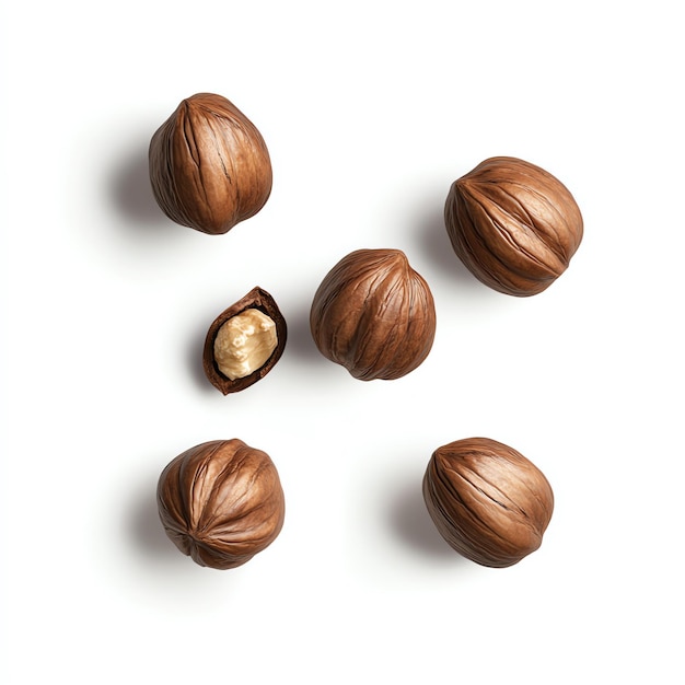 falling Hickory nuts realistic nuts isolated on a white background