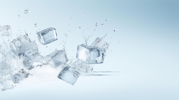 Falling Ice Cube Isolated on White Background