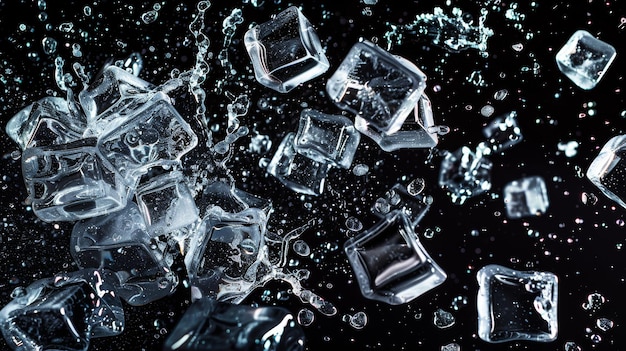 Falling ice cubes cut out on transparent background isolated for design and creative projects