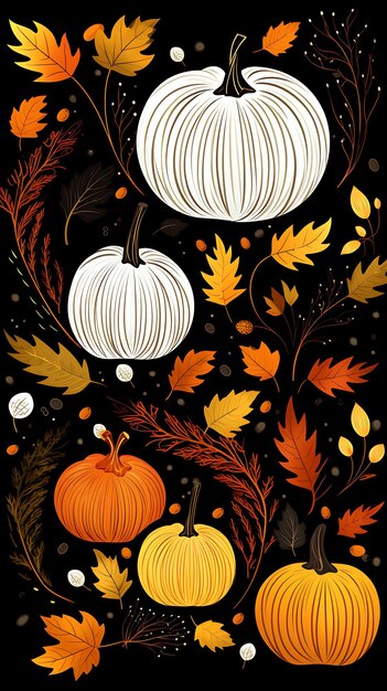 Falling leaves Autumn Pumpkin Spice Cute autumn seamless pattern with pumpkin falling leaves